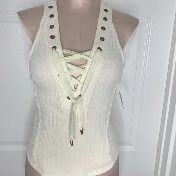Free People Cream Ribbed Crop Top Sz S - Picture 6 of 6
